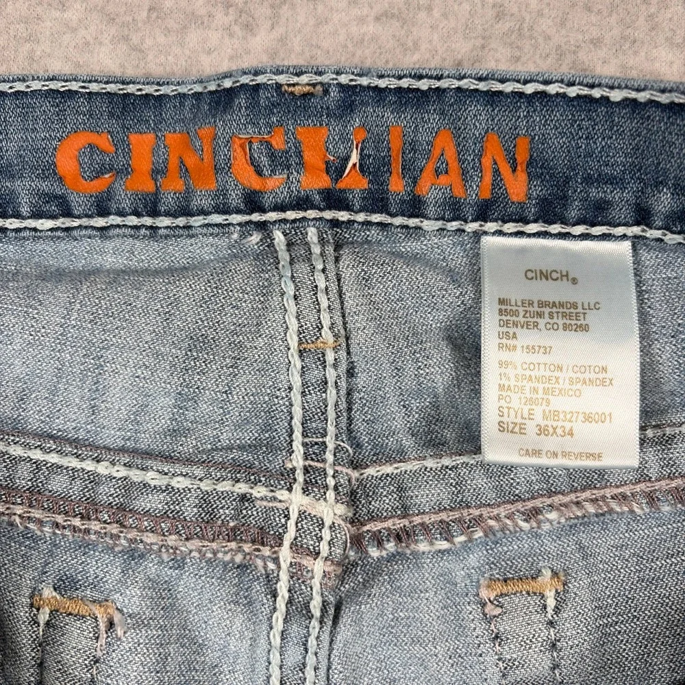 Cinch Ian Jeans Mens 36x34 (Fits 36x32) Blue Slim Bootcut Western Denim Stretch